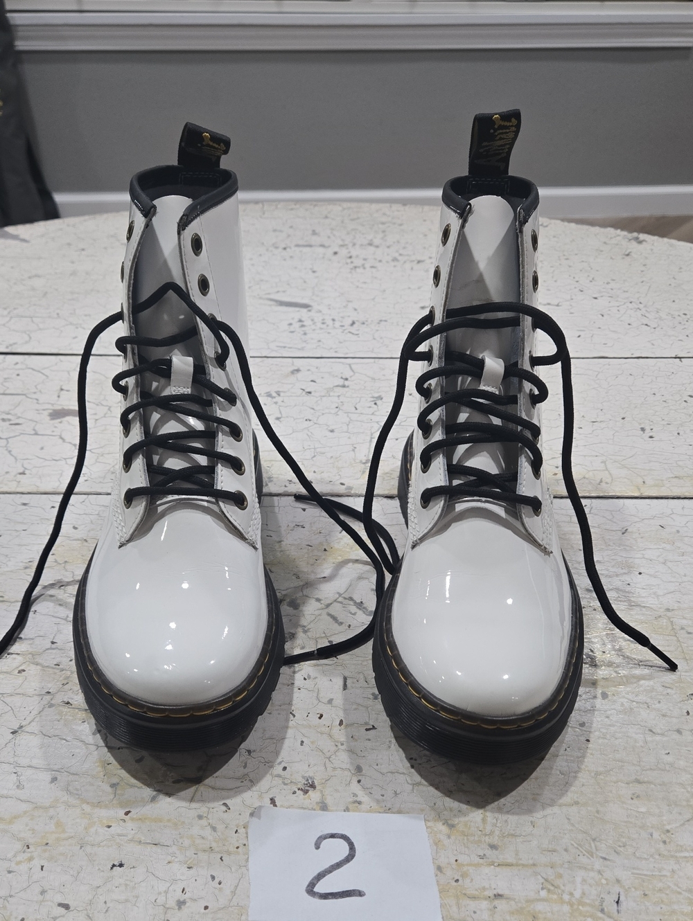Dr. Martens Zavala women's combat boots  white patent leather Women's 39-8 MINT